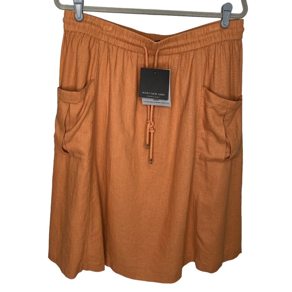 Marc New York Linen Blend Knee Length Skirt Sz L Pecan Brown NWT